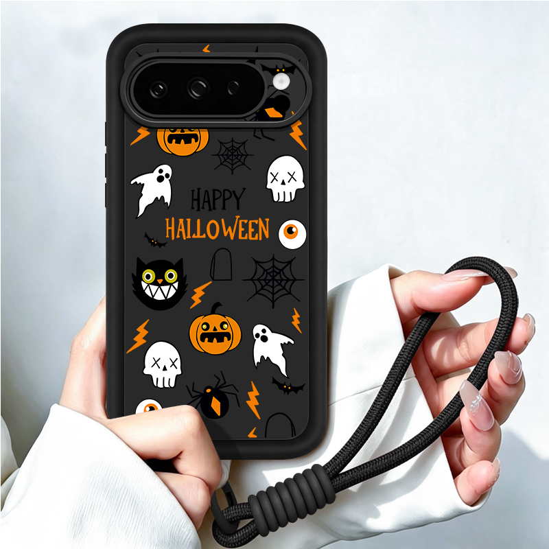 Google Pixel 9 Pro - เคสโทรศัพท์ลายการ์ตูนฮาโลวีน พร้อมสายคล้อง สำหรับ Google Pixel 10