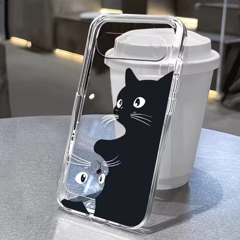 Google Pixel 9 Pro - เคสใสลายการ์ตูนแมวดำสุดน่ารักสำหรับ Google Pixel 11 10 9