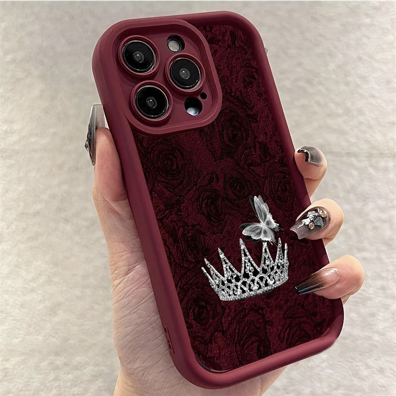 Apple Iphone 15 Pro Max - เคสโทรศัพท์ลายกุหลาบแดง มงกุฎสีเงิน สำหรับ iPhone 18 Pro